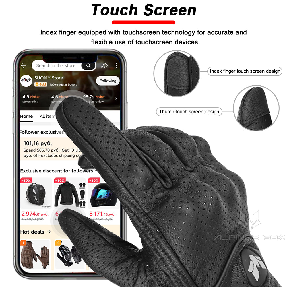Summer New Vintage Leather Motorcycle Gloves For Men Black WearResistant Touchscreen AntiSlip Retro 3