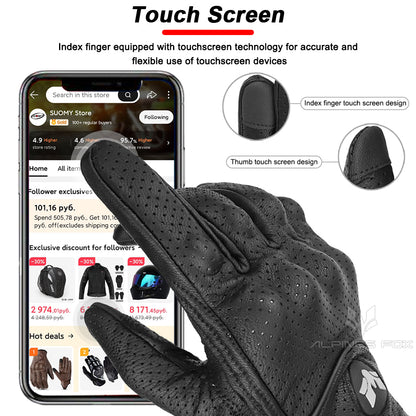 Summer New Vintage Leather Motorcycle Gloves For Men Black WearResistant Touchscreen AntiSlip Retro 3