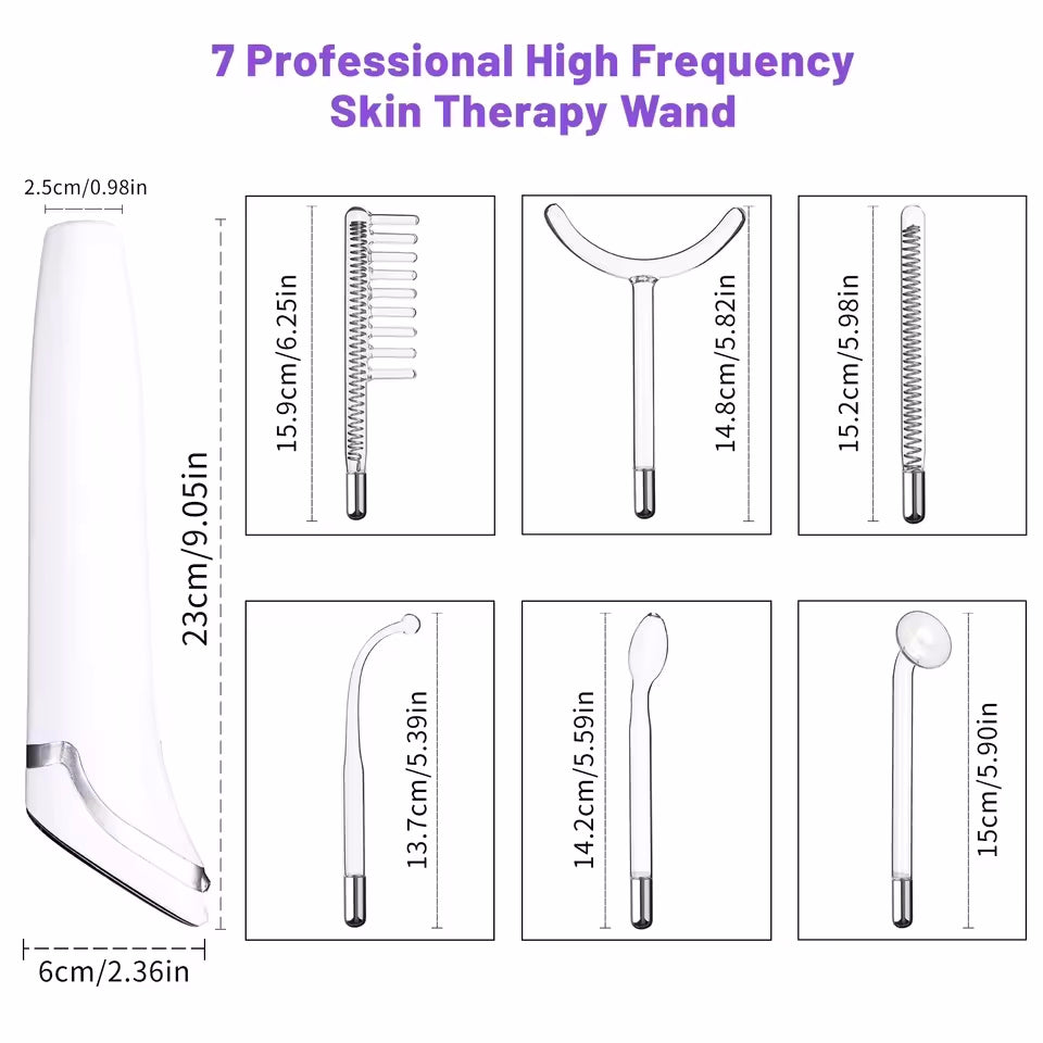 6-in-1 Touch Panel High Frequency Facial Machine, Electrotherapy Wand for Hair & Face, Argon Treatment, Acne & Skin Care