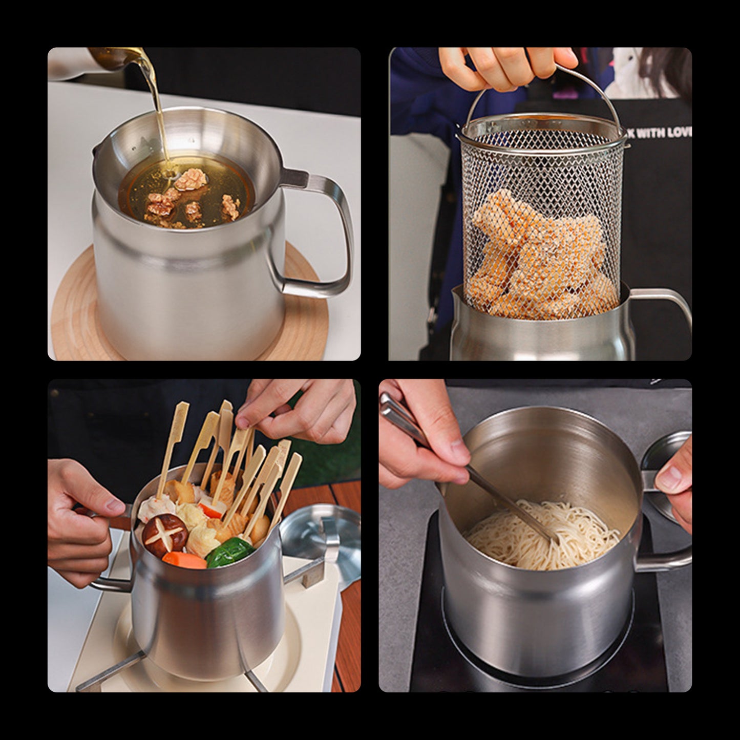 Stainless Steel Oil Filter Fry Basket 2L15L Oil Storage Can Pot With Fine Mesh Strainer Grease Cont 3