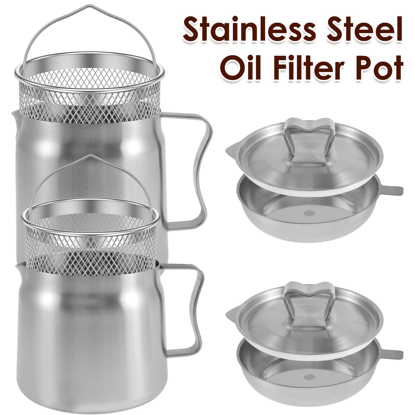 Stainless Steel Oil Filter Fry Basket 2L15L Oil Storage Can Pot With Fine Mesh Strainer Grease Cont 4