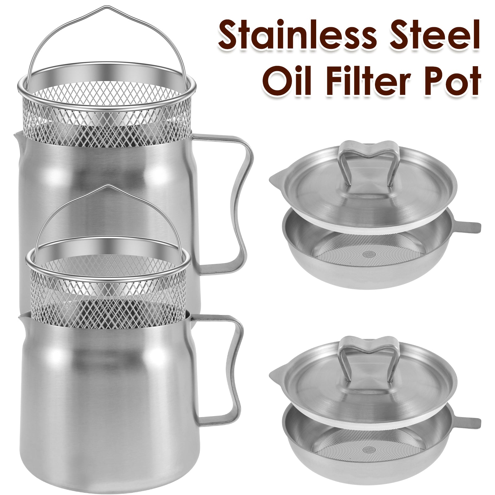 Stainless Steel Oil Filter Fry Basket 2L15L Oil Storage Can Pot With Fine Mesh Strainer Grease Cont 4