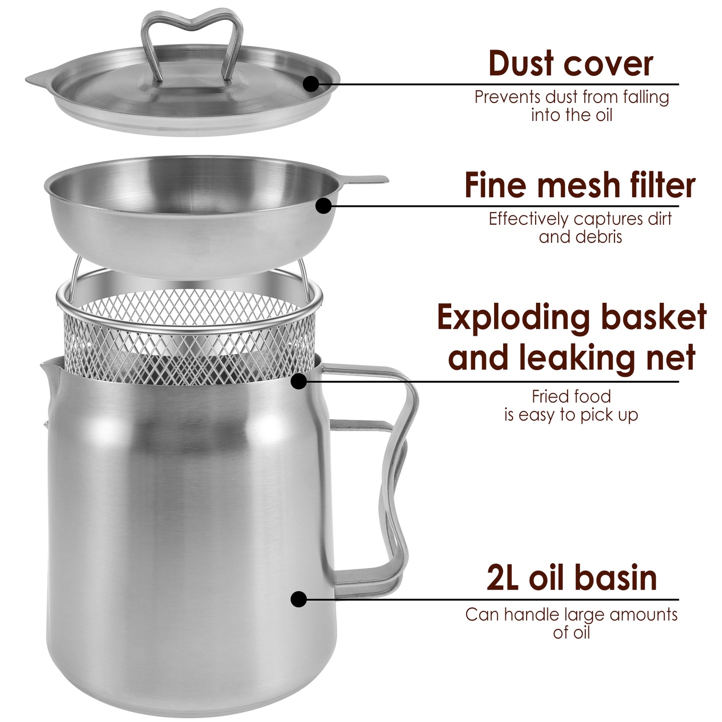 Stainless Steel Oil Filter Fry Basket 2L15L Oil Storage Can Pot With Fine Mesh Strainer Grease Cont 8