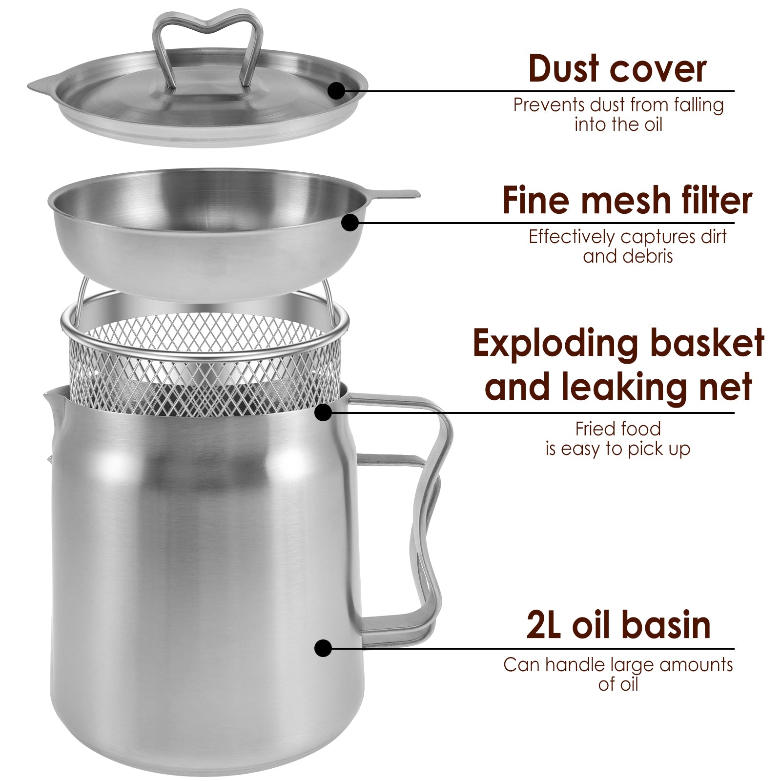 Stainless Steel Oil Filter Fry Basket 2L15L Oil Storage Can Pot With Fine Mesh Strainer Grease Cont 8