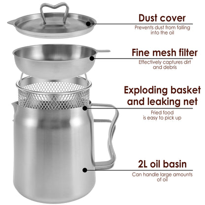 Stainless Steel Oil Filter Fry Basket 2L15L Oil Storage Can Pot With Fine Mesh Strainer Grease Cont 8