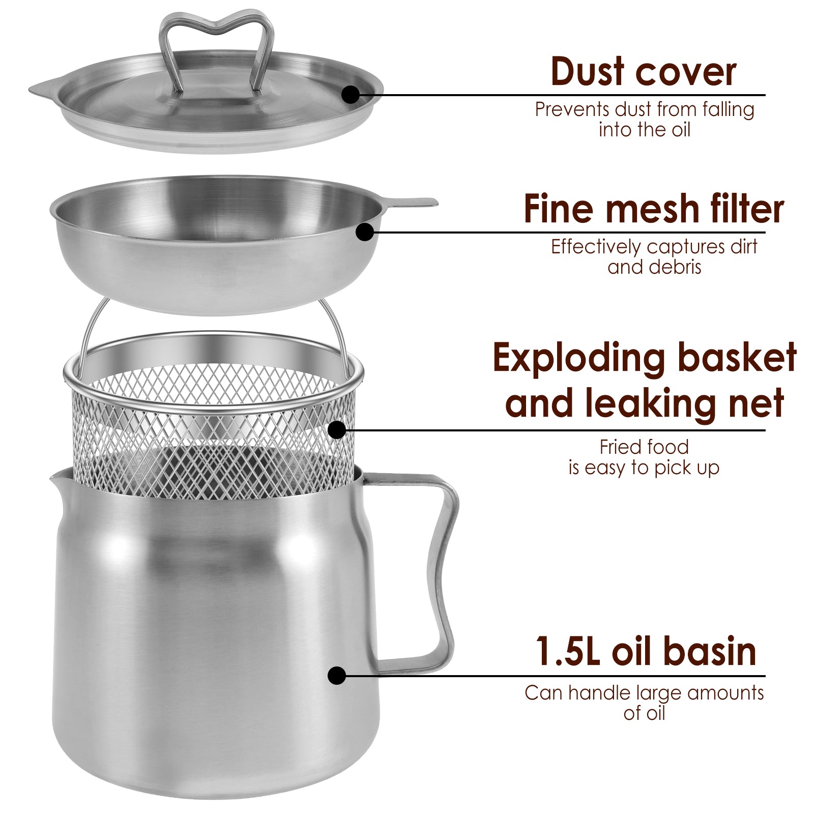 Stainless Steel Oil Filter Fry Basket 2L15L Oil Storage Can Pot With Fine Mesh Strainer Grease Cont 9