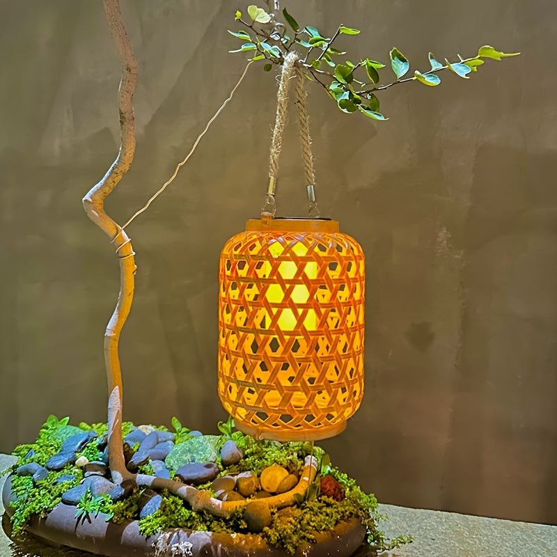 Solar Imitation Bamboo Lantern Outdoor Courtyard Decoration Garden Light Waterproof Plastic Rattan  2