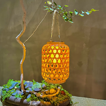 Solar Imitation Bamboo Lantern Outdoor Courtyard Decoration Garden Light Waterproof Plastic Rattan  2