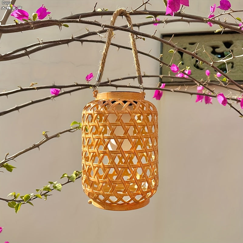Solar Imitation Bamboo Lantern Outdoor Courtyard Decoration Garden Light Waterproof Plastic Rattan  4