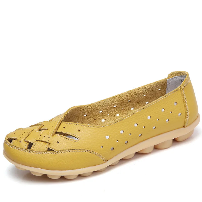 Hot Women Flat Shoes, Plus Size Loafers, Genuine Leather Casual Hollow Flat Shoes for Women