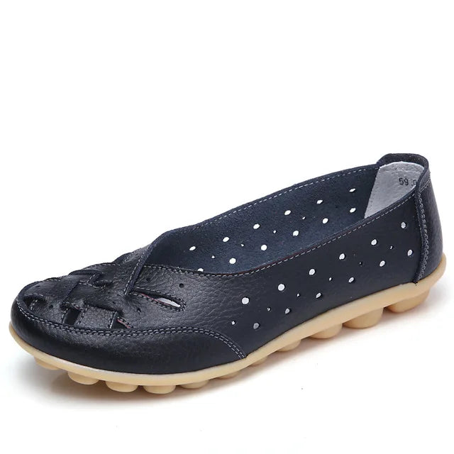 Hot Women Flat Shoes, Plus Size Loafers, Genuine Leather Casual Hollow Flat Shoes for Women