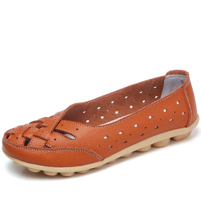 Hot Women Flat Shoes, Plus Size Loafers, Genuine Leather Casual Hollow Flat Shoes for Women