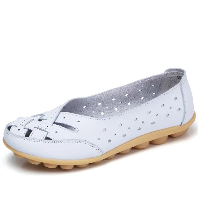 Hot Women Flat Shoes, Plus Size Loafers, Genuine Leather Casual Hollow Flat Shoes for Women