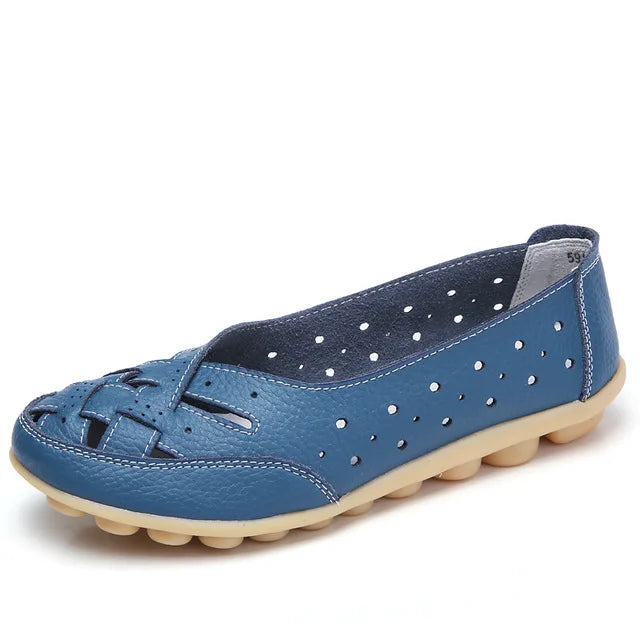 Hot Women Flat Shoes, Plus Size Loafers, Genuine Leather Casual Hollow Flat Shoes for Women