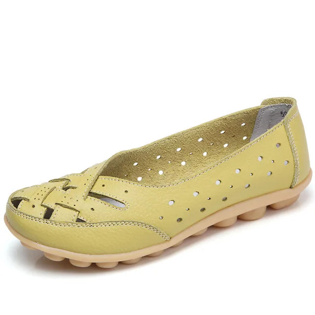 Hot Women Flat Shoes, Plus Size Loafers, Genuine Leather Casual Hollow Flat Shoes for Women