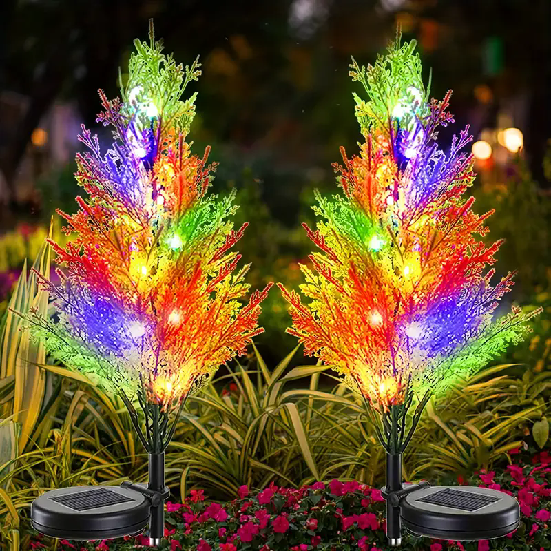 Christmas Solar Pine Lights, Garden Ground Light Stake, Cypress Decor Lamp, Waterproof Outdoor Floral Ambiance Lighting
