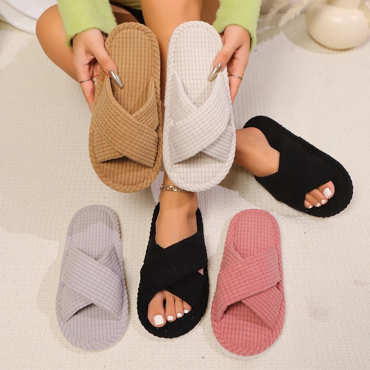 Cross Band Slippers Lightweight Open Toe Slides For Women 5