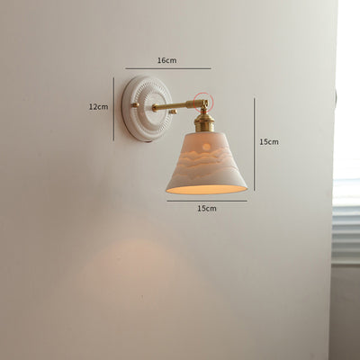 IWHD White Ceramic Modern Wall Lamp, Nordic Japanese Style LED Light for Bedroom, Living Room, Bathroom Mirror