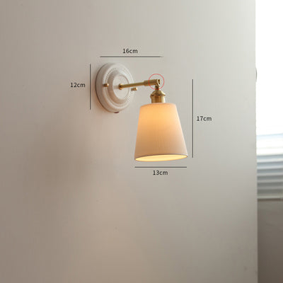 IWHD White Ceramic Modern Wall Lamp, Nordic Japanese Style LED Light for Bedroom, Living Room, Bathroom Mirror