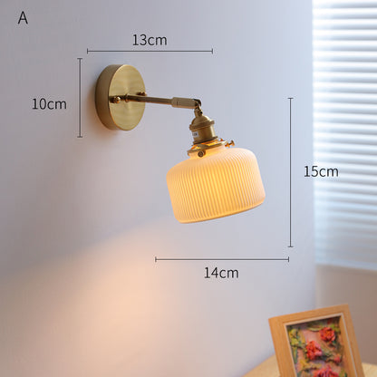 IWHD White Ceramic Modern Wall Lamp, Nordic Japanese Style LED Light for Bedroom, Living Room, Bathroom Mirror