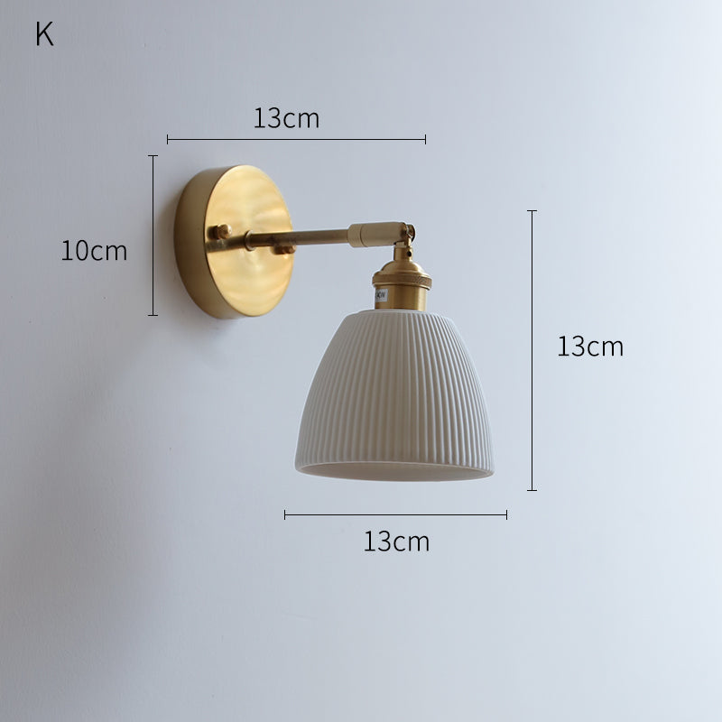 IWHD White Ceramic Modern Wall Lamp, Nordic Japanese Style LED Light for Bedroom, Living Room, Bathroom Mirror