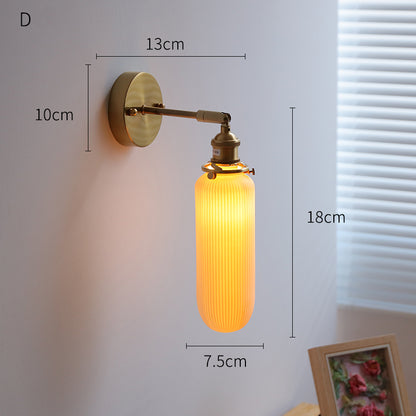 IWHD White Ceramic Modern Wall Lamp, Nordic Japanese Style LED Light for Bedroom, Living Room, Bathroom Mirror