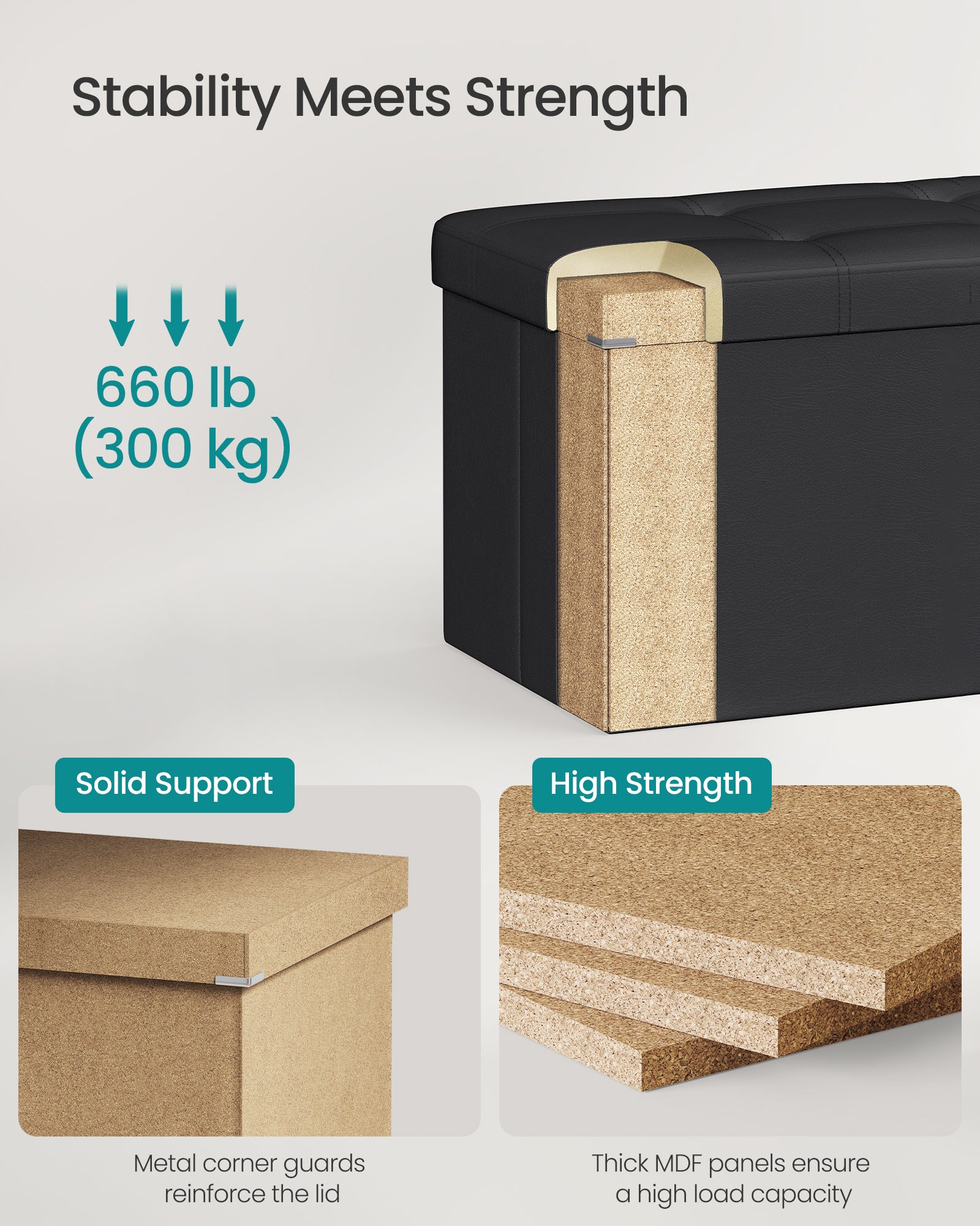 Folding Storage Ottoman Bench (43 Inches), Versatile Footrest, Coffee Table & Storage Chest with Soft Padded Seat
