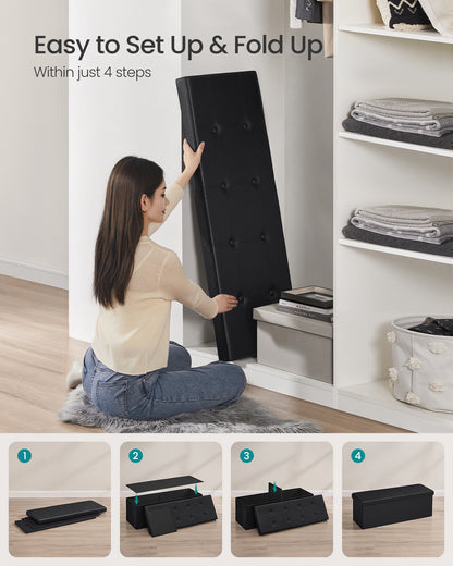 Folding Storage Ottoman Bench (43 Inches), Versatile Footrest, Coffee Table & Storage Chest with Soft Padded Seat