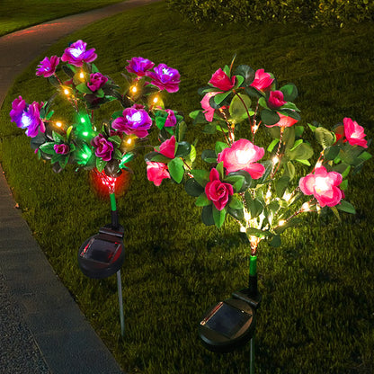 Azalea Flowers Outdoor Solar Waterproof Lights, LED Solar Powered Garden Lights, Summer Lawn Pathway Decoration