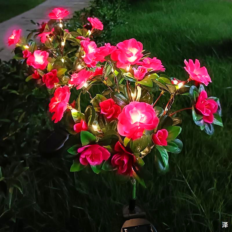 Azalea Flowers Outdoor Solar Waterproof Lights, LED Solar Powered Garden Lights, Summer Lawn Pathway Decoration