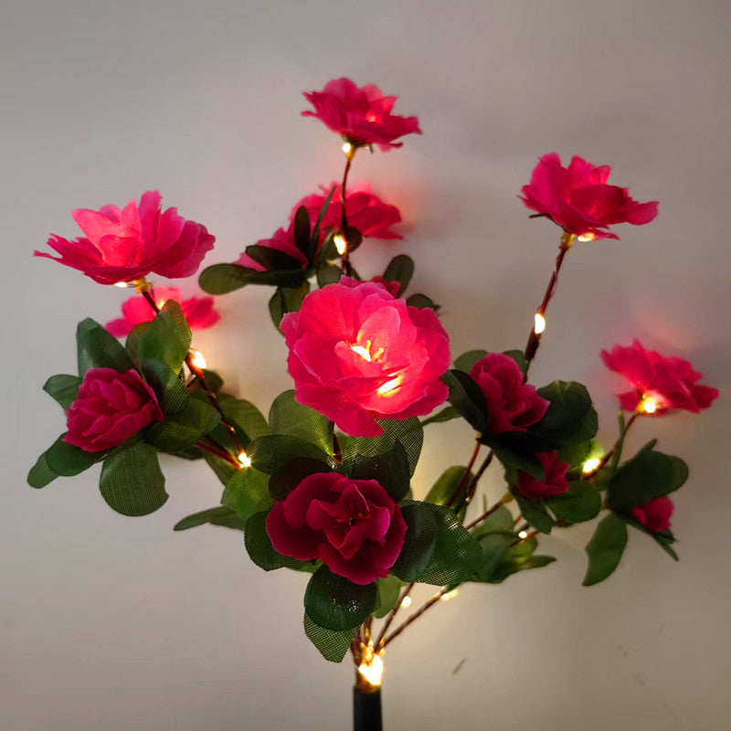 Azalea Flowers Outdoor Solar Waterproof Lights, LED Solar Powered Garden Lights, Summer Lawn Pathway Decoration