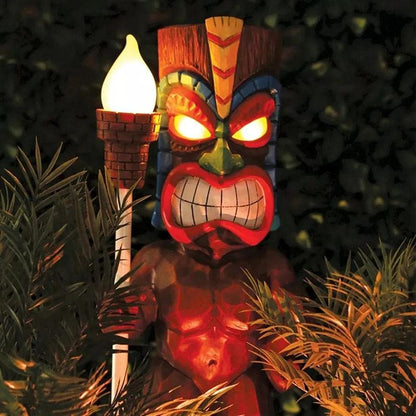 Solar Tiki Lights Outdoor Statues Backyard, Tiki Totem Decor for Hawaiian Party, Tropical Garden Patio Decor