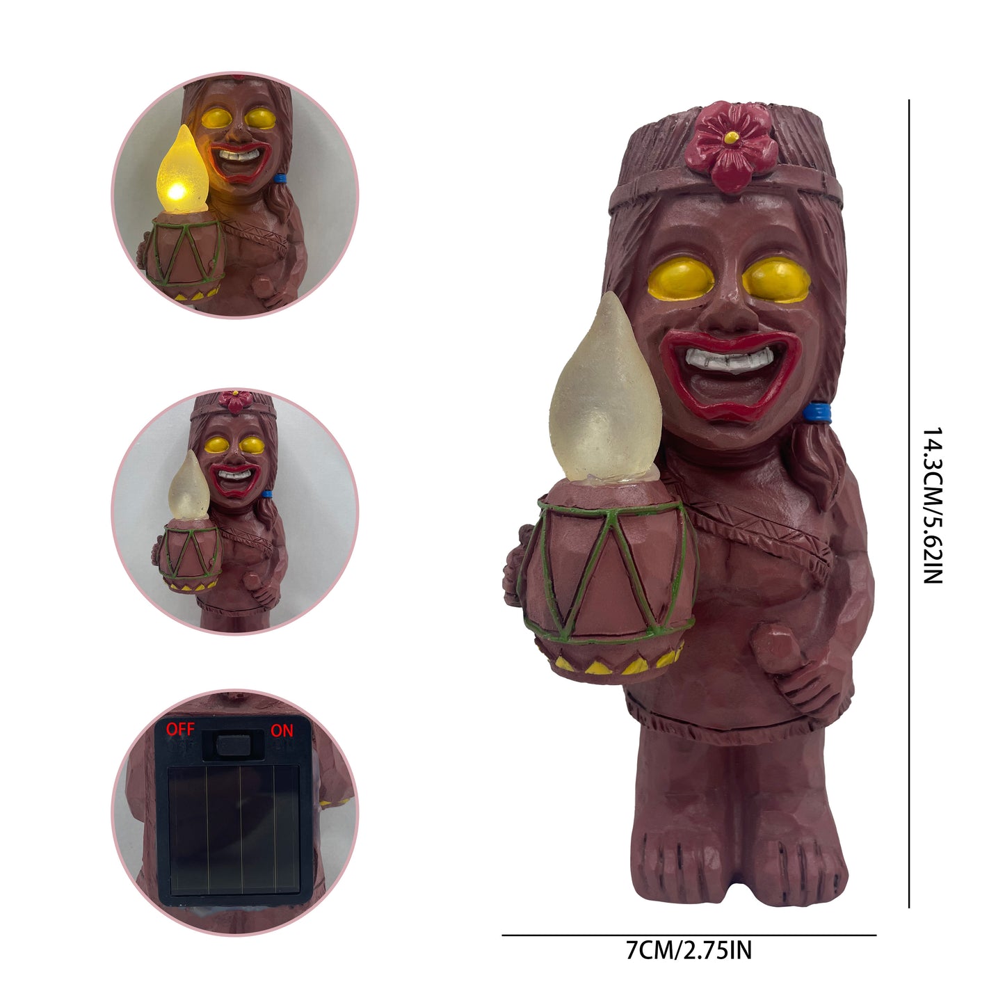 Solar Tiki Lights Outdoor Statues Backyard, Tiki Totem Decor for Hawaiian Party, Tropical Garden Patio Decor
