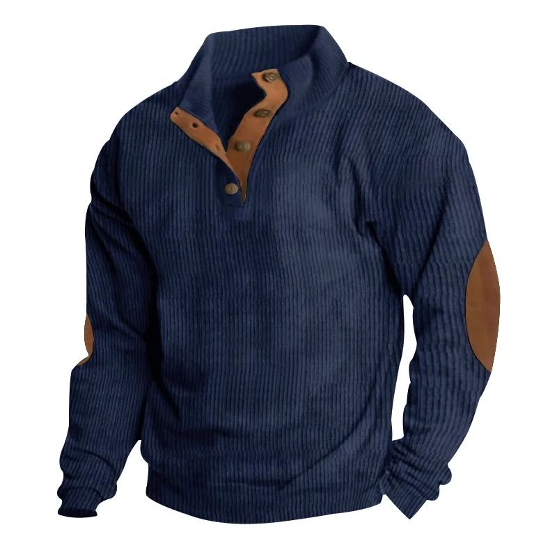 Men Corduroy Patchwork Sweatshirt Long Sleeve Stand Collar Pullover 5