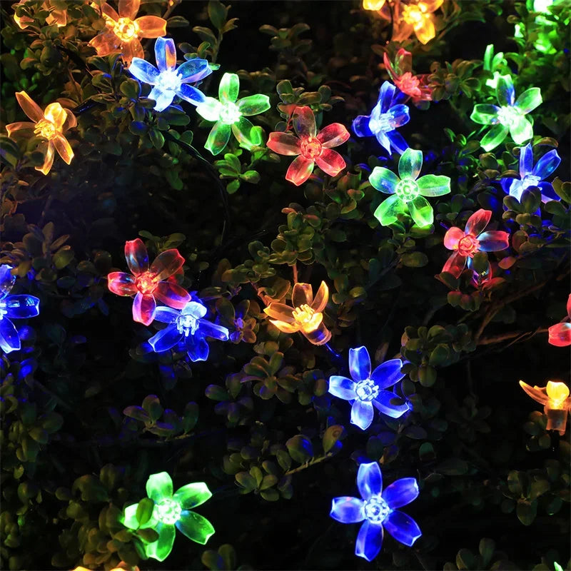 Solar Fairy String Light Sakura Garlands, 5M Peach Flower CherryLED Lamp, Outdoor Garden Wedding Party Decoration