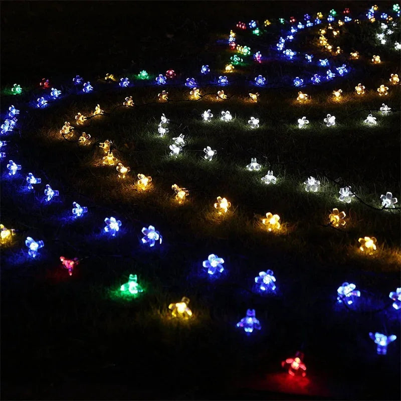Solar Fairy String Light Sakura Garlands, 5M Peach Flower CherryLED Lamp, Outdoor Garden Wedding Party Decoration