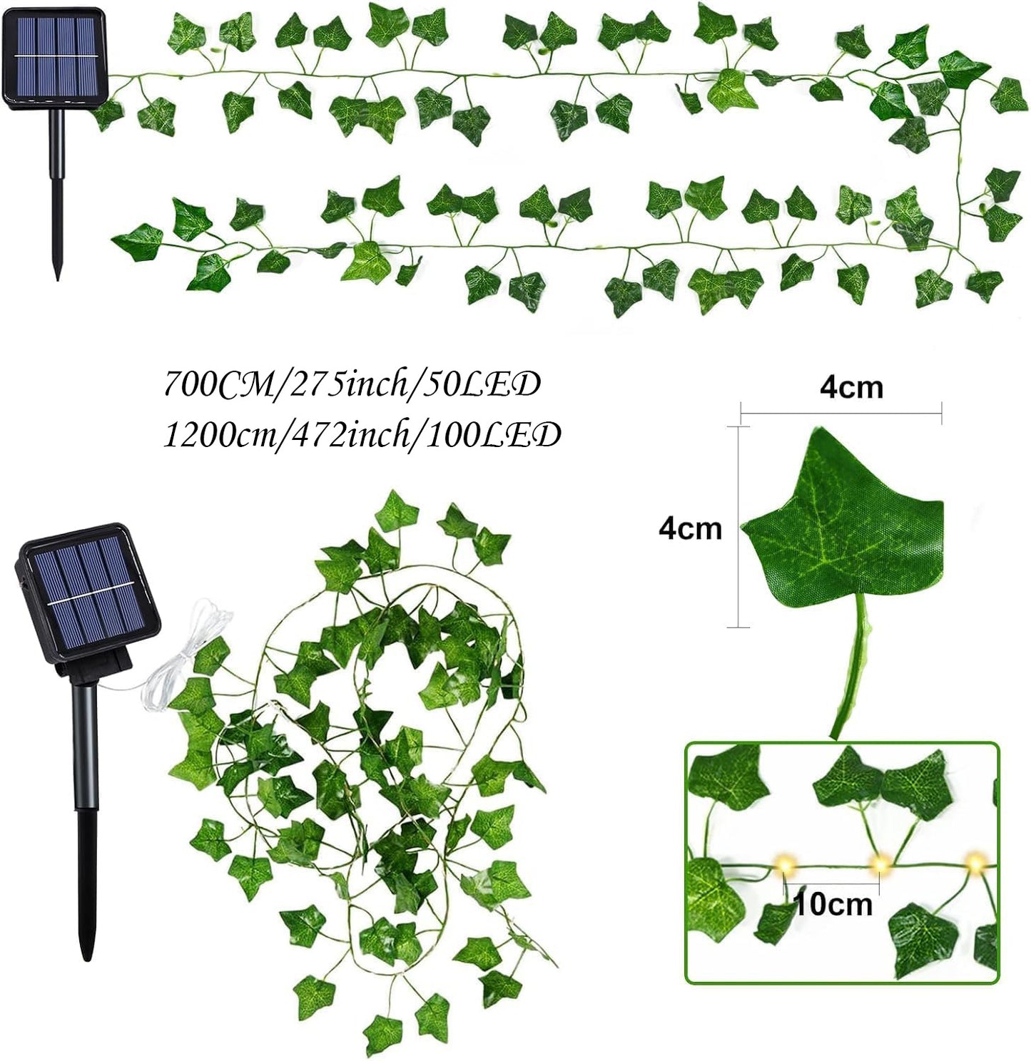 Solar-Powered Green Fairy Lights with Artificial Ivy, 8 Modes, Garden, Wedding, Christmas Decoration Lighting