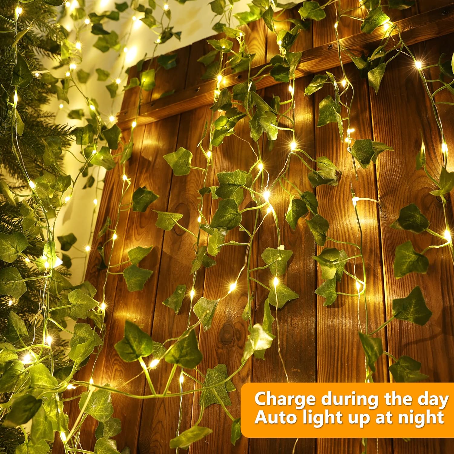 Solar-Powered Green Fairy Lights with Artificial Ivy, 8 Modes, Garden, Wedding, Christmas Decoration Lighting