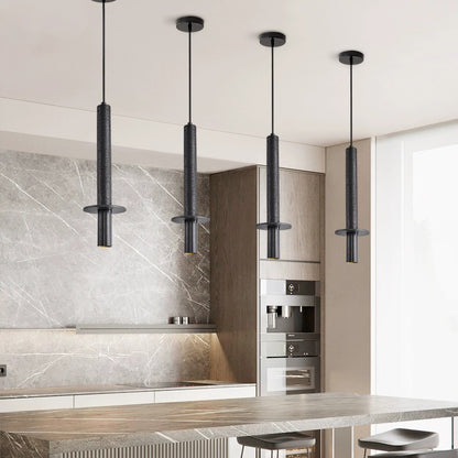 Nordic Modern LED Pendant Lamp Minimalist Long Line Hanging Ceiling Light for Bedroom, Bedside, Black Stone, Home Decor