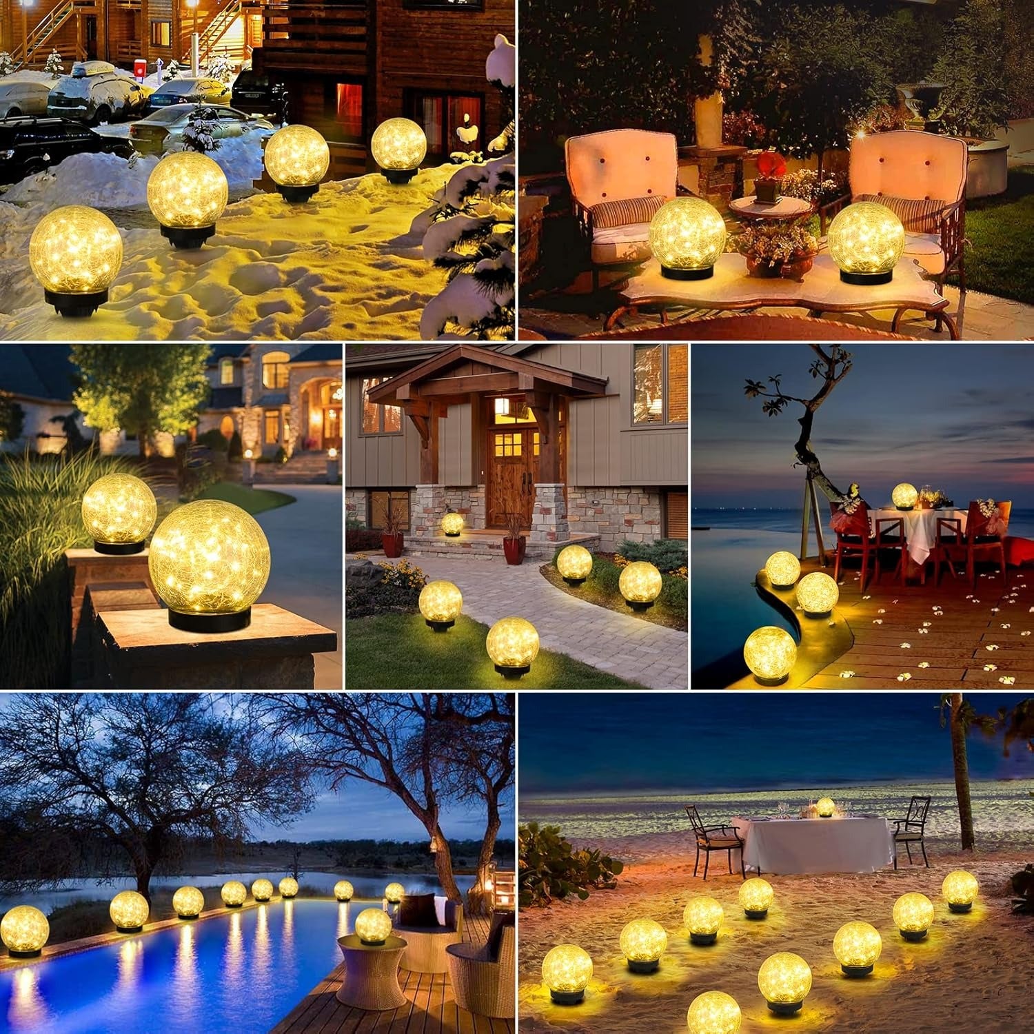 Weatherproof Garden Globe Lights Solar Cracked Ice Ball Light 10cm Pathway Yard Decor LED Landscape 3