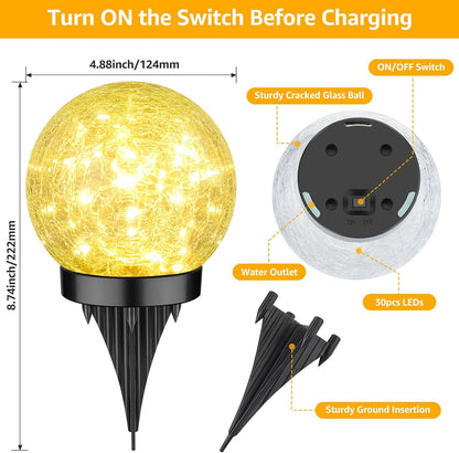 Weatherproof Garden Globe Lights Solar Cracked Ice Ball Light 10cm Pathway Yard Decor LED Landscape 4