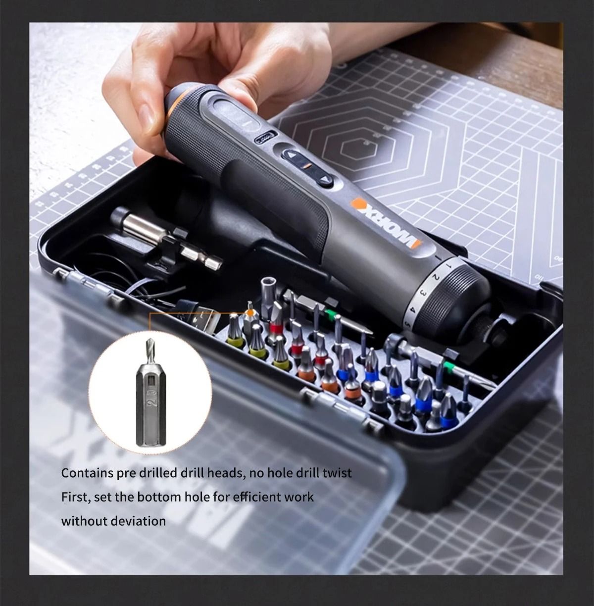 Compact USB Charged Cordless Screwdriver With 30 Bit Set For DIY Convenience 3