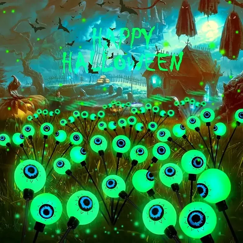 6-Head Outdoor Solar Eyeball Lights, Firefly Halloween Solar Stake Lights, Garden Lawn Yard Festival Decor
