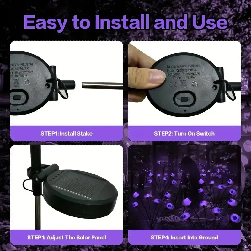 6-Head Outdoor Solar Eyeball Lights, Firefly Halloween Solar Stake Lights, Garden Lawn Yard Festival Decor