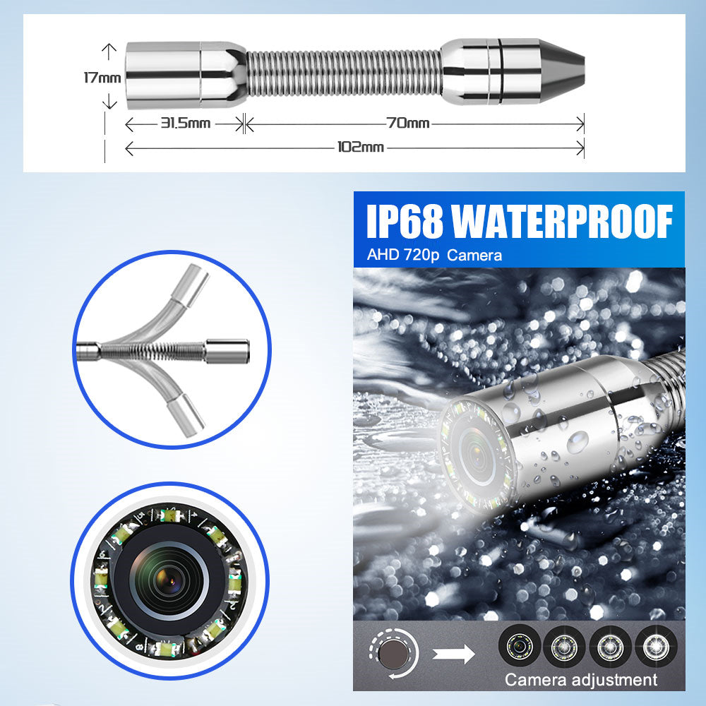 30M Pipe Inspection Camera with 9 DVR Monitor, IP68 Waterproof 17MM Borescope for Drain, Sewer, Pipeline Inspection