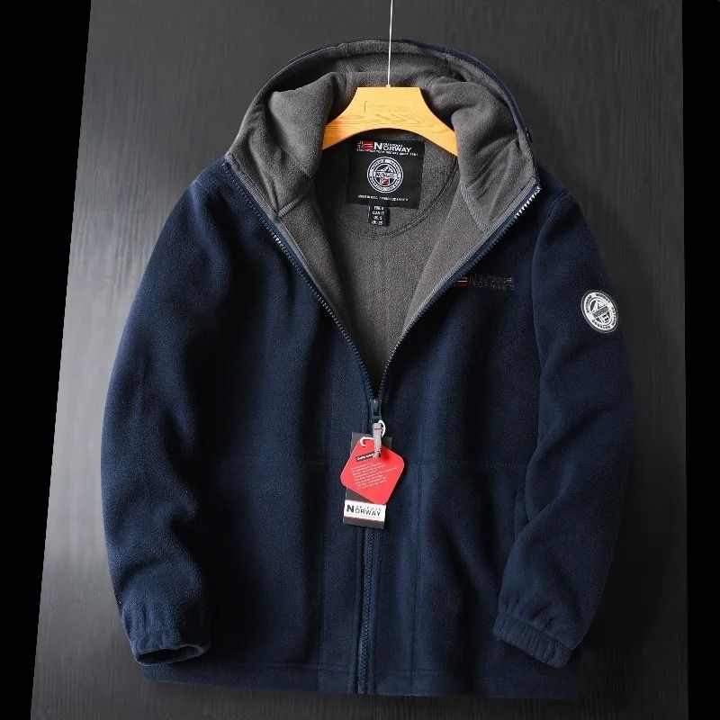 Men Winter Fleece Jacket Warm Hooded Thickened Wool Coat Casual Outdoor Ski Suit