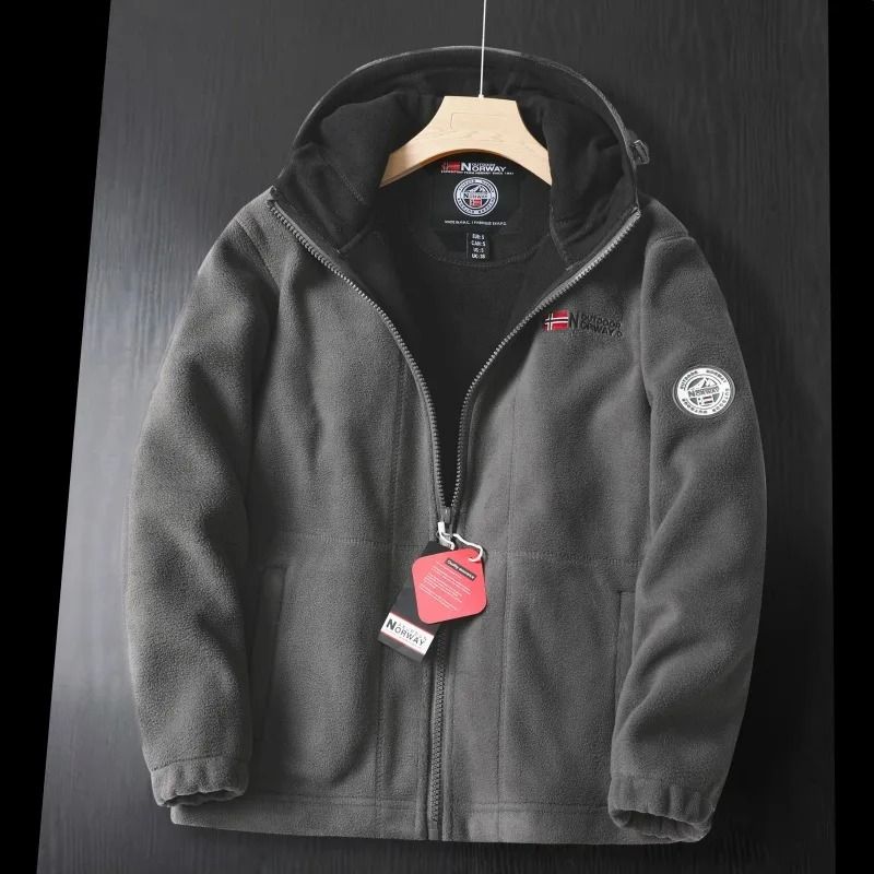 Men Winter Fleece Jacket Warm Hooded Thickened Wool Coat Casual Outdoor Ski Suit 3