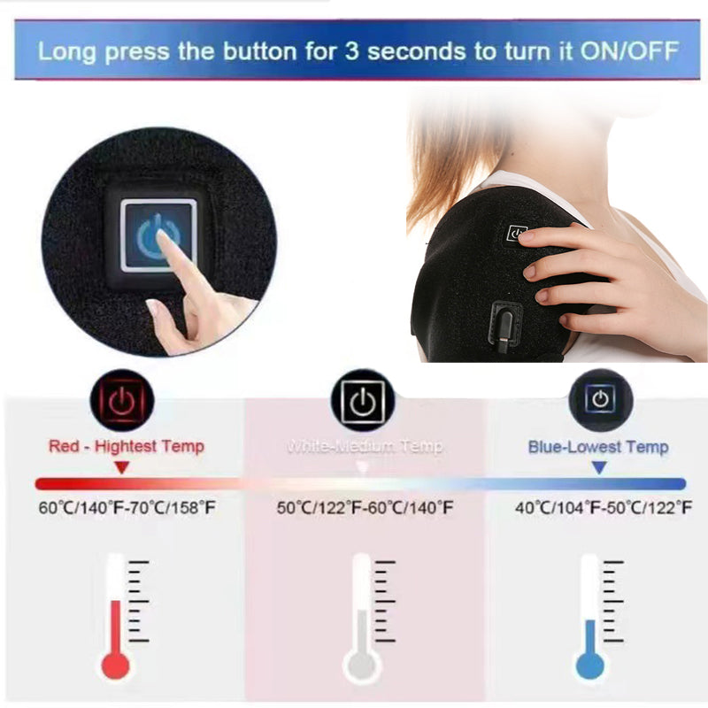 Adjustable Heating Shoulder Support Belt, Temperature Levels for Hot & Cold Therapy, Pain Relief, and Muscle Relaxation
