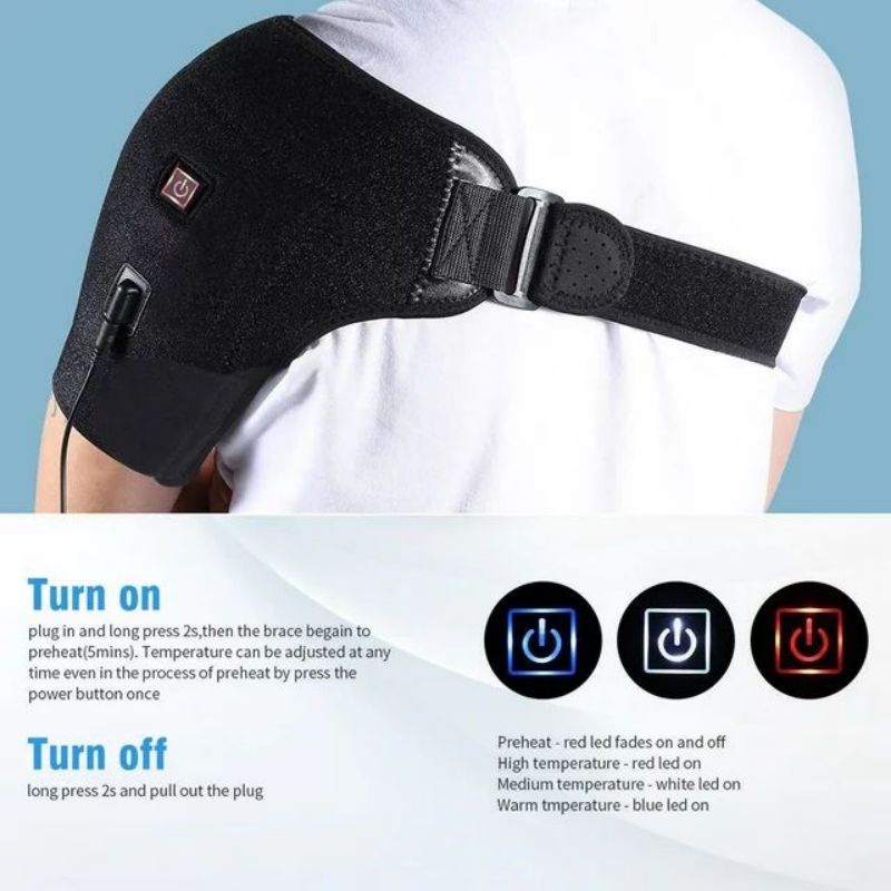 Adjustable Heating Shoulder Support Belt, Temperature Levels for Hot & Cold Therapy, Pain Relief, and Muscle Relaxation
