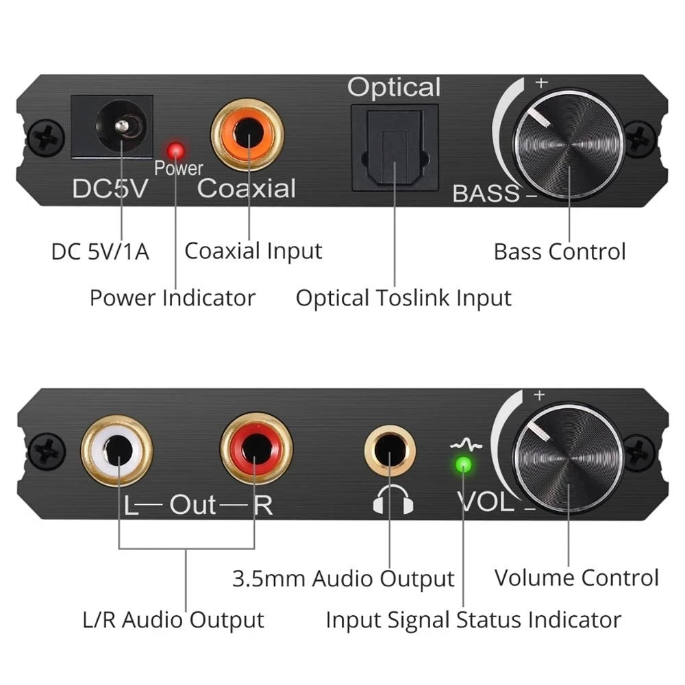 DAC Digital To Analog Audio Converter SPDIF Optical Toslink Coaxial To Stereo RCA LR  Jack Output 4